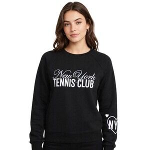 Selfie New York Tennis Club Crewneck Sweatshirt Womens M Black NWT